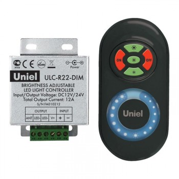 Контроллер для управления яркостью одноцветных светодиодов с пультом (05948) Uniel ULC-R22-DIM Black (Китай)