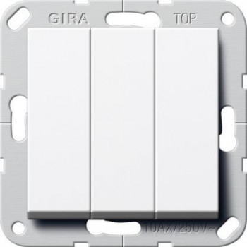 Выключатель трехклавишный Gira System 55 10A 250V чисто-белый глянцевый 284403 (Германия)