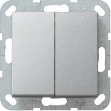Выключатель кнопочный двухклавишный Gira System 55 10A 250V алюминий 012526