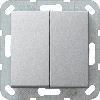 Выключатель кнопочный двухклавишный Gira System 55 10A 250V алюминий 012526 (Германия)