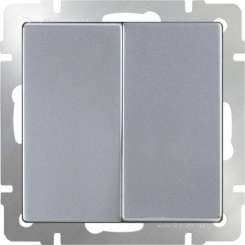 Выключатель двухклавишный проходной серебряный WL06-SW-2G-2W 4690389053849 (Швеция)