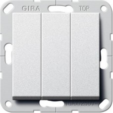 Выключатель трехклавишный Gira System 55 10A 250V британский стандарт алюминий 283026