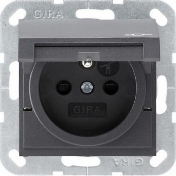 Розетка Gira System 55 с/з со шторками крышкой 16A 250V безвинтовой зажим антрацит 048828 (Германия)