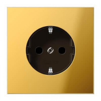 Розетка с заземлением с защитными шторками безвинтовой зажим Jung LS 990 блеск золота GO2520KI (ГЕРМАНИЯ)