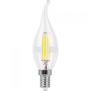 Лампа светодиодная филаментная Feron E14 9W 2700K Свеча на ветру Прозрачная LB-74 25960 (Россия)