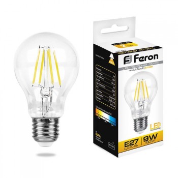Лампа светодиодная филаментная Feron E27 9W 2700K Шар Прозрачная LB-63 25631 (Россия)