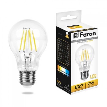 Лампа светодиодная филаментная Feron E27 7W 2700K Шар Прозрачная LB-57 25569 (Россия)