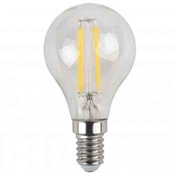 Лампа светодиодная филаментная ЭРА E14 5W 2700K шар прозрачный F-LED P45-5W-827-E14 (Россия)