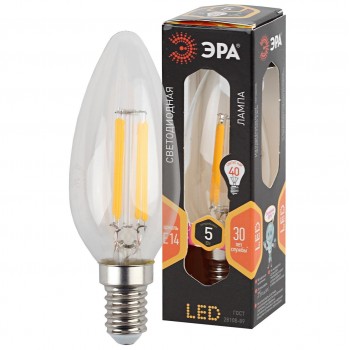 Лампа светодиодная филаментная ЭРА E14 5W 2700K свеча прозрачная F-LED B35-5W-827-E14 (Россия)
