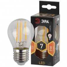 Лампа светодиодная филаментная ЭРА E27 7W 2700K прозрачная F-LED P45-7W-827-E27