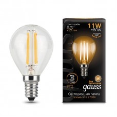 Лампа светодиодная Gauss филаментная E14 11W 2700К прозрачная 105801111