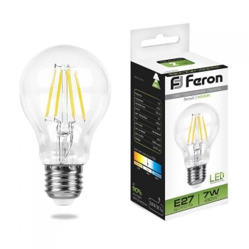 Лампа светодиодная филаментная Feron E27 7W 4000K Шар Прозрачная LB-57 25570 (Россия)