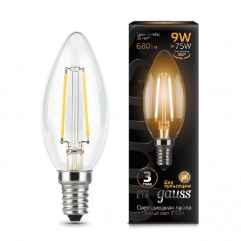 Лампа светодиодная филаментная E14 9W 2700К свеча прозрачная 103801109 (Россия)