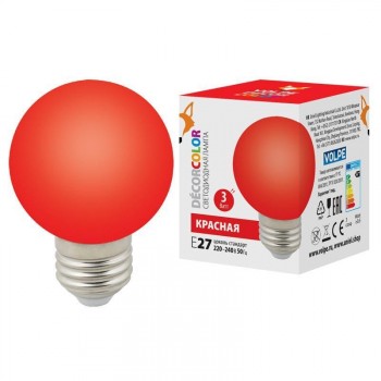 Лампа светодиодная Volpe E27 3W красная LED-G60-3W/Red/E27/FR/С UL-00006959 (КИТАЙ)