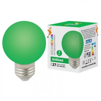 Лампа светодиодная Volpe E27 3W зеленая LED-G60-3W/Green/E27/FR/С UL-00006958 (КИТАЙ)