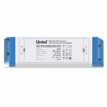 Блок питания для светодиодов 60W 2500мА (05833) Uniel UET-VPF-060B20 (Китай)
