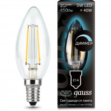 Лампа светодиодная Gauss диммируемая филаментная E14 5W 4100К свеча прозрачная 103801205-D