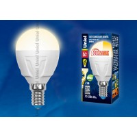 Лампа светодиодная Uniel (UL-00000694) E14 6W 3000K шар матовый LED-G45-6W/WW/E14/FR/DIM PLP01WH