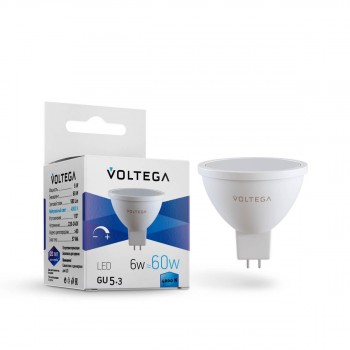 Лампа светодиодная диммируемая Voltega GU5.3 6W 4000K матовая VG2-S1GU5.3cold6W-D 7171 (ГЕРМАНИЯ)