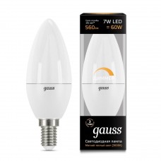 Лампа светодиодная Gauss диммируемая E14 7W 3000K свеча матовая 103101107-D