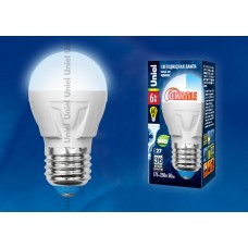 Лампа светодиодная Uniel (UL-00000693) E27 6W 4500K шар матовый LED-G45-6W/NW/E27/FR/DIM PLP01WH
