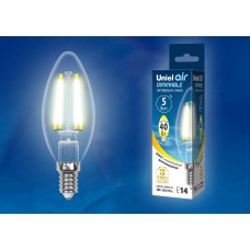 Лампа светодиодная Uniel диммируемая (UL-00002860) E14 5W 3000K свеча LED-C35-5W/WW/E14/CL/DIM GLA01TR