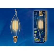 Лампа светодиодная Uniel (UL-00002397) E14 5W свеча на ветру прозрачная LED-CW35-5W/GOLDEN/E14 GLV21GO