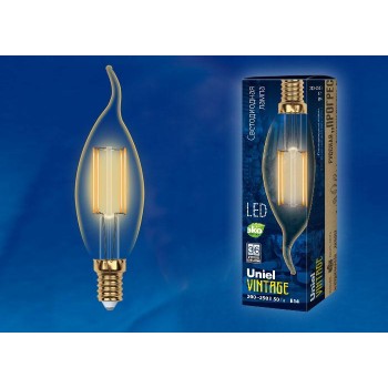 Лампа светодиодная (UL-00002397) E14 5W свеча на ветру прозрачная LED-CW35-5W/GOLDEN/E14 GLV21GO (Китай)