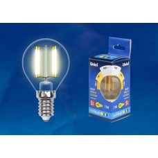 Лампа светодиодная Uniel филаментная E14 5W 3000K шар прозрачный LED-G45-5W/WW/E14/CL/MB GLM10TR