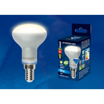 Лампа светодиодная (UL-00001491) E14 6W 3000K рефлектор матовый LED-R50-6W/WW/E14/FR PLS02WH (Китай)