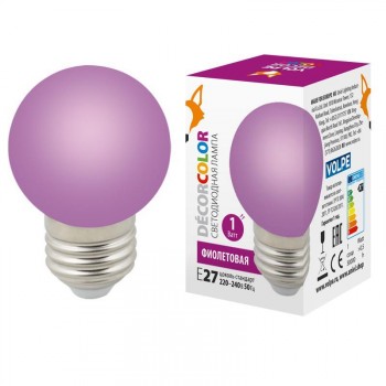 Лампа декоративная светодиодная (UL-00005652) Volpe E27 1W фиолетовая LED-G45-1W/PURPLE/E27/FR/С (Китай)