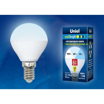 Лампа светодиодная (UL-00002376) E14 6W 4000K шар матовый LED-G45-6W/NW/E14/FR/MB PLM11WH (Китай)