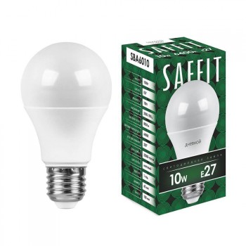Лампа светодиодная Saffit E27 10W 6400K Шар Матовая SBA6010 55006 (Китай)