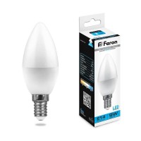 Лампа светодиодная Feron E14 9W 6400K Свеча Матовая LB-570 25800