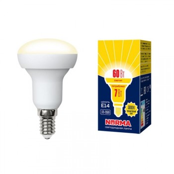 Лампа светодиодная (UL-00003845) E14 7W 3000K матовая LED-R50-7W/WW/E14/FR/NR (Китай)