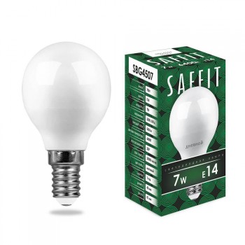 Лампа светодиодная Saffit E14 7W 6400K Шар Матовая SBG4507 55123 (Китай)