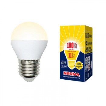 Лампа светодиодная (UL-00003835) E27 11W 3000K матовая LED-G45-11W/WW/E27/FR/NR (Китай)