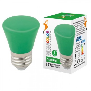 Лампа декоративная светодиодная (UL-00005640) Volpe E27 1W зеленая матовая LED-D45-1W/GREEN/E27/FR/С BELL (Китай)