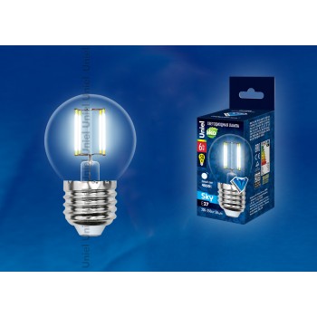 Лампа светодиодная (UL-00001370) E27 6W 4000K шар прозрачный LED-G45-6W/NW/E27/CL PLS02WH (Китай)