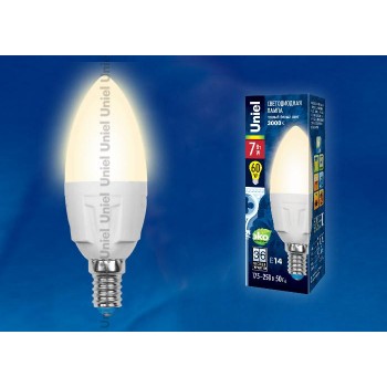 Лампа светодиодная (UL-00002413) E14 7W 3000K свеча матовая LED-C37 7W/WW/E14/FR PLP01WH (Россия)