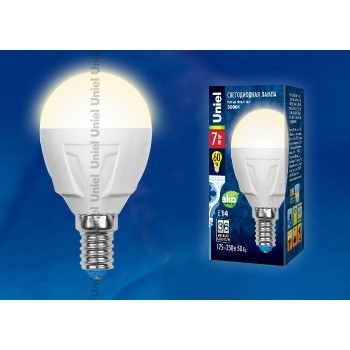 Лампа светодиодная (UL-00002419) E14 7W 3000K шар матовый LED-G45 7W/WW/E14/FR PLP01WH (Россия)