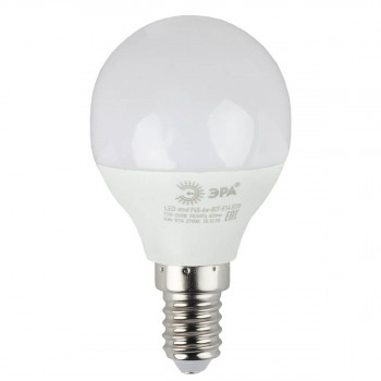Лампа светодиодная ЭРА E14 6W 4000K шар матовый ECO LED P45-6W-840-E14 (Россия)