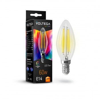 Лампа светодиодная Voltega E14 7W 2800K прозрачная VG10-C35E14warm7W-FHR 7152 (ГЕРМАНИЯ)