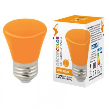 Лампа декоративная светодиодная (UL-00005642) Volpe E27 1W оранжевая матовая LED-D45-1W/ORANGE/E27/FR/С BELL (Китай)