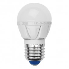 Лампа светодиодная Uniel (07906) E27 6W 3000K шар матовый LED-G45-6W/WW/E27/FR ALP01WH