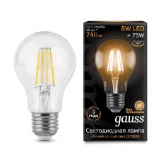 Лампа светодиодная Gauss филаментная E27 8W 2700К шар прозрачный 102802108