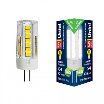 Лампа светодиодная Uniel G4 5W 4000K прозрачная LED-JC-220/5W/4000K/G4/CL GLZ09TR UL-00006745 (КИТАЙ)