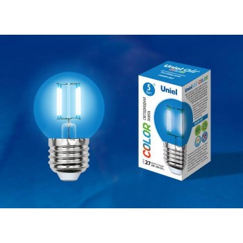 Лампа светодиодная (UL-00002990) E27 5W шар синий LED-G45-5W/BLUE/E27 GLA02BL (Китай)