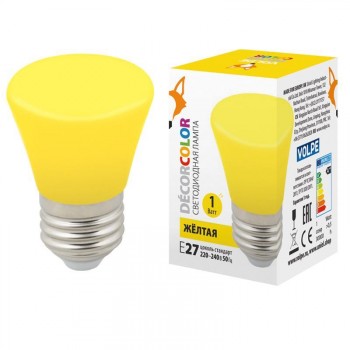 Лампа декоративная светодиодная (UL-00005641) Volpe E27 1W желтая матовая LED-D45-1W/YELLOW/E27/FR/С BELL (Китай)