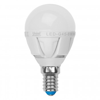Лампа светодиодная (UL-00000773) E14 7W 3000K шар матовый LED-G45-7W/WW/E14/FR PLP01WH (Китай)